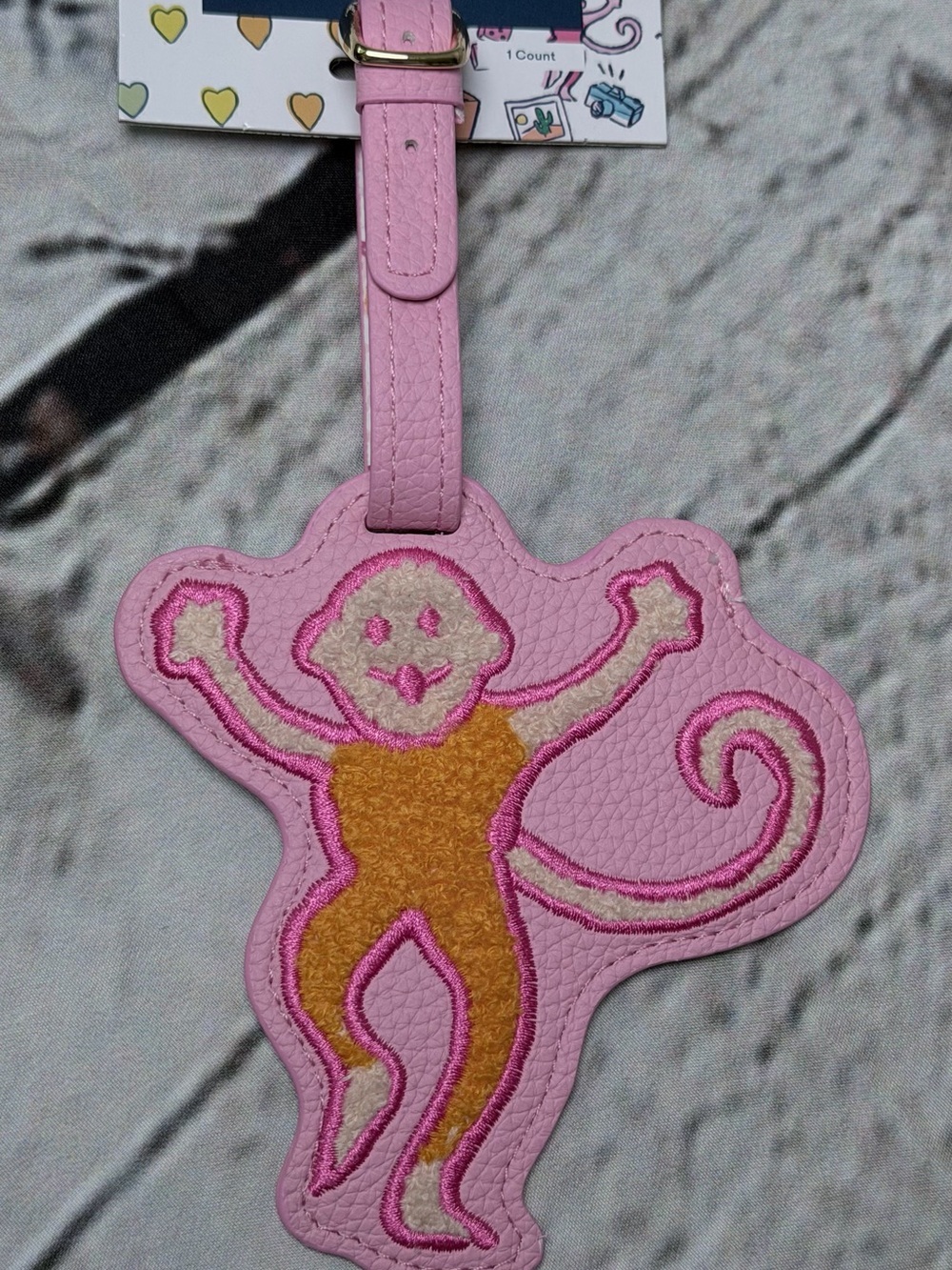 Roller Rabbit Pink and Orange Monkey Luggage Tag - Picture 3 of 6